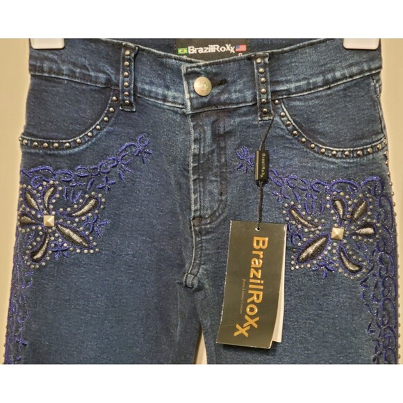 BrazilRoxx Embellished Embroidered Jeans BR 36/US 0 Blue - NEW With Tags - Picture 3 of 12